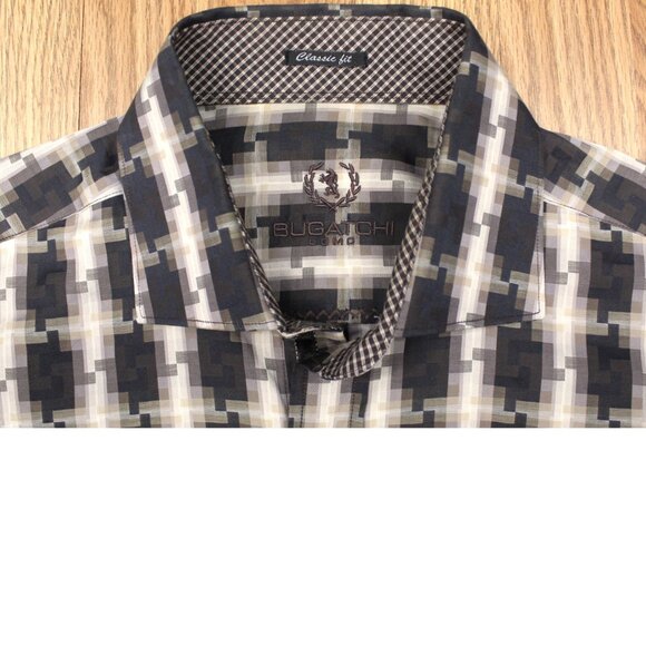 BUGATCHI CLASSIC FIT Mens 100% COTTON POINT COLLAR SHIRT BROWN Sz LARGE, L - Picture 1 of 5
